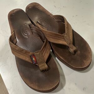 Rainbow Brown Leather Flip Flop Sandals